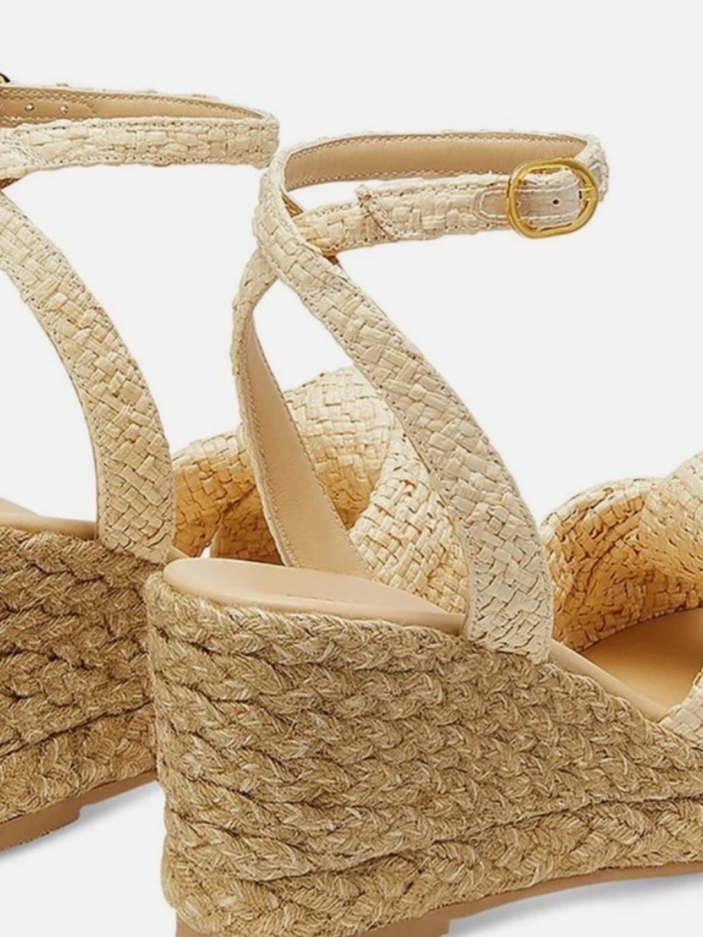 Stuart Weitzman Cream Braided Espadrille Wedges with Ankle Strap - Picture 2 of 6